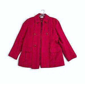Viyella Petite Red Wool Coat Vintage Double Breasted Heavyweight Pea Jacket 12